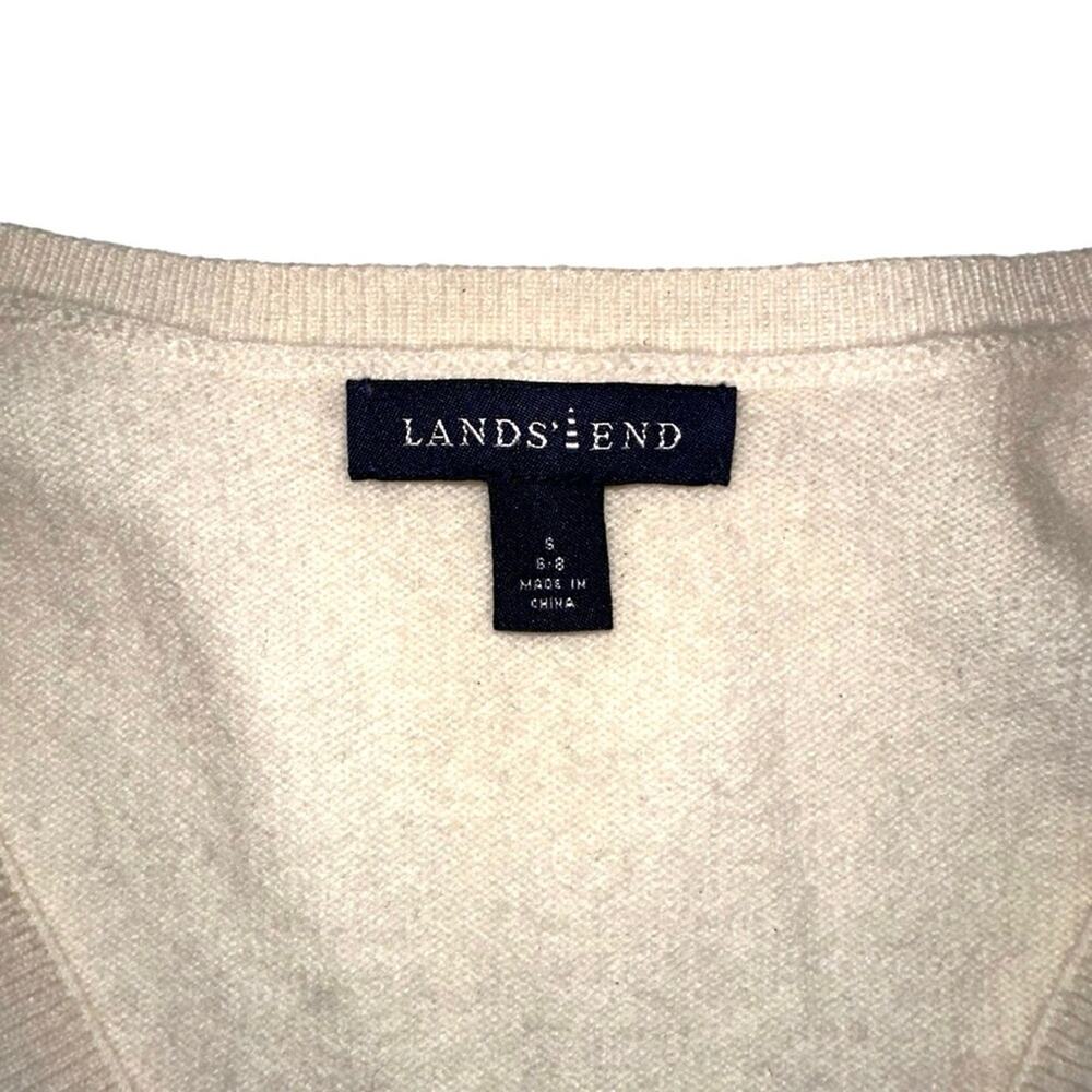 Lands End Cashmere Argyle V-Neck Cream Blue Sweater SMALL - Picture 3 of 6